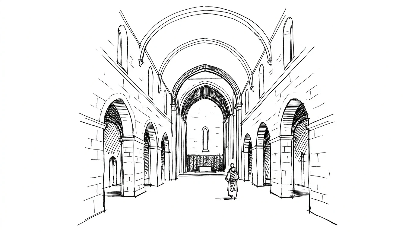Abbazia cistercense — navata austera, senza vetrate colorate né capitelli scolpiti