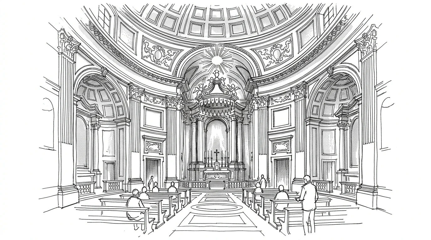 L'interno ellittico di Sant'Andrea al Quirinale di Bernini, con l'altare dorato in fondo