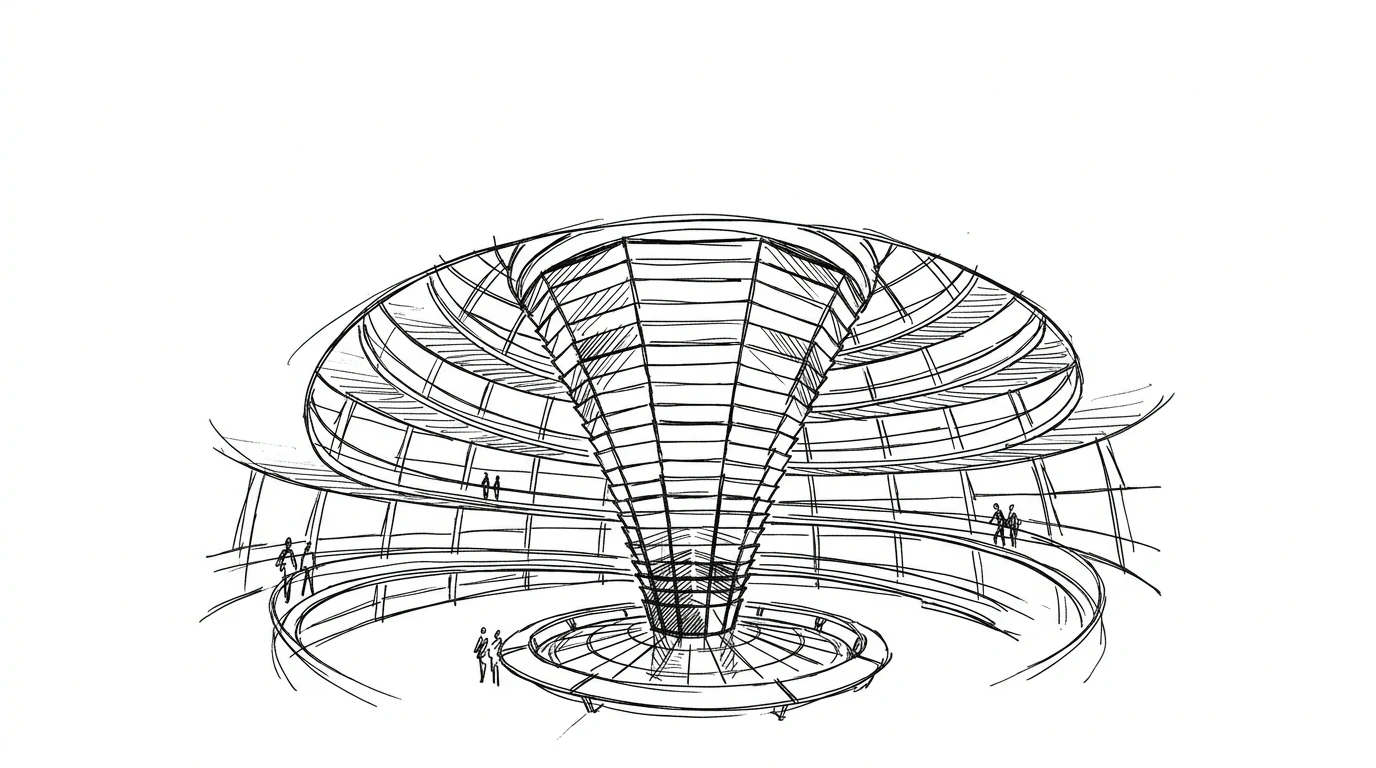 La cupola del Reichstag di Berlino di Norman Foster, il cono di specchi e la rampa a spirale