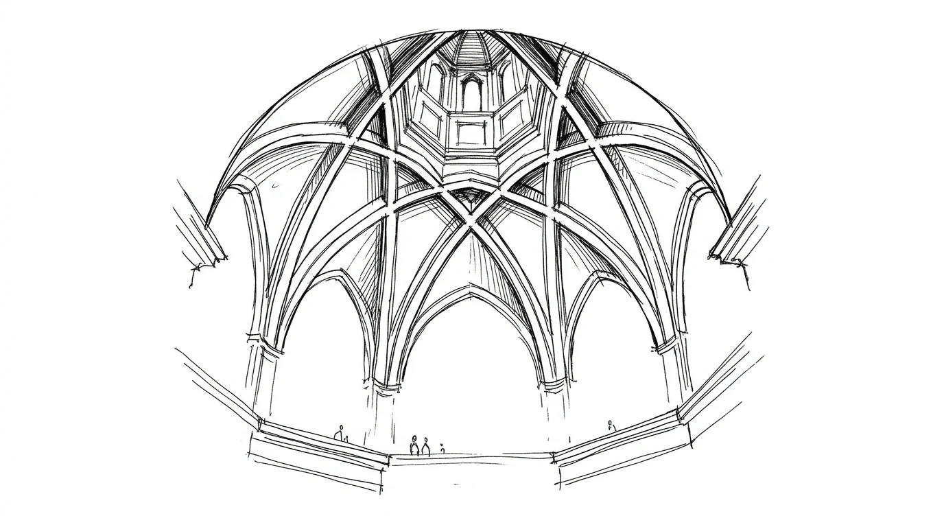 La cupola a stella di San Lorenzo a Torino, otto archi intrecciati che sembrano fluttuare perché il punto d'appoggio è nascosto dalla luce
