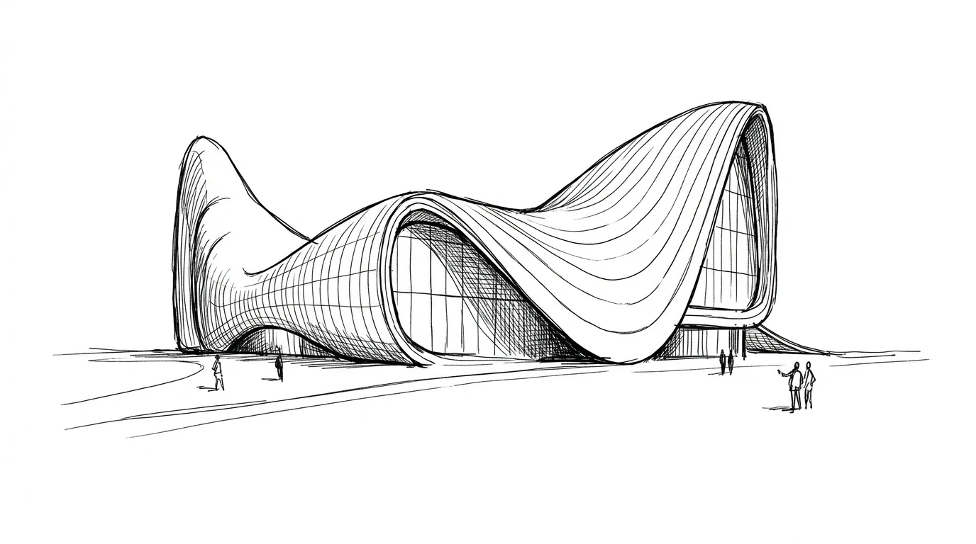 La superficie continua senza angoli dell'Heydar Aliyev Center di Baku, che si piega dal suolo al tetto