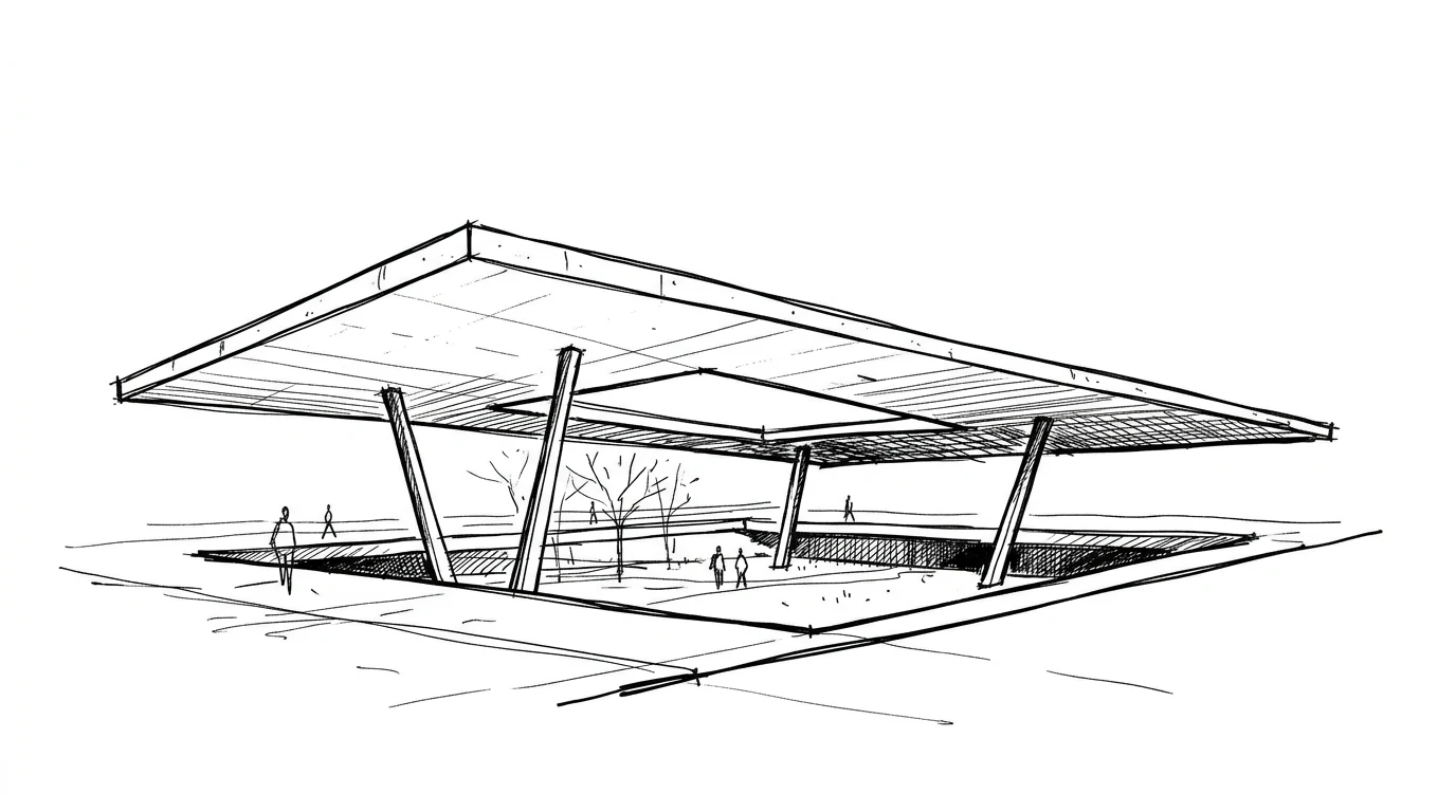 Il MuBE di Paulo Mendes da Rocha a San Paolo, l'enorme copertura di cemento sospesa su quattro pilastri inclinati