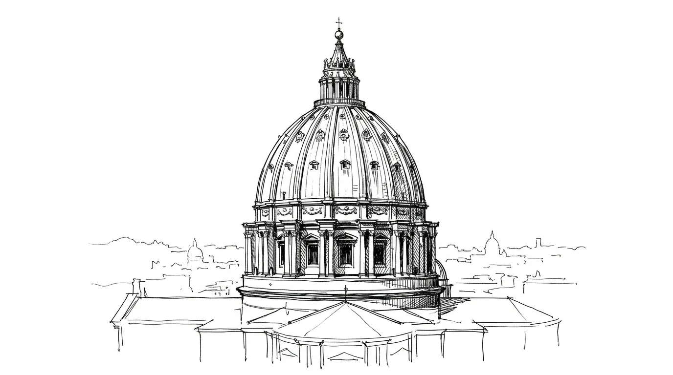 La cupola di Michelangelo per San Pietro, con il tamburo a colonne binate e i costoloni che salgono verso la lanterna