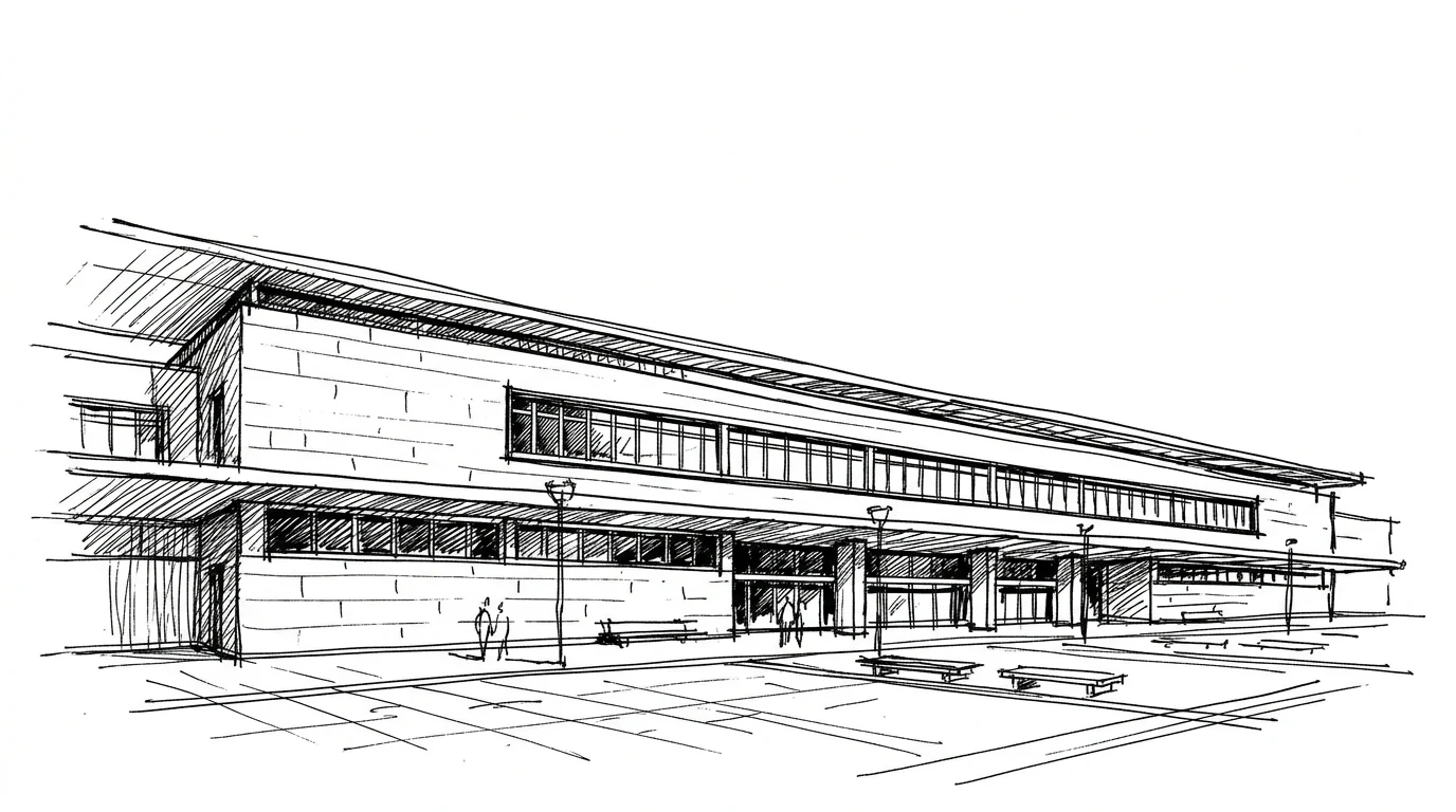 La facciata orizzontale e austera della stazione di Santa Maria Novella a Firenze di Giovanni Michelucci, in pietra serena con finestre a nastro