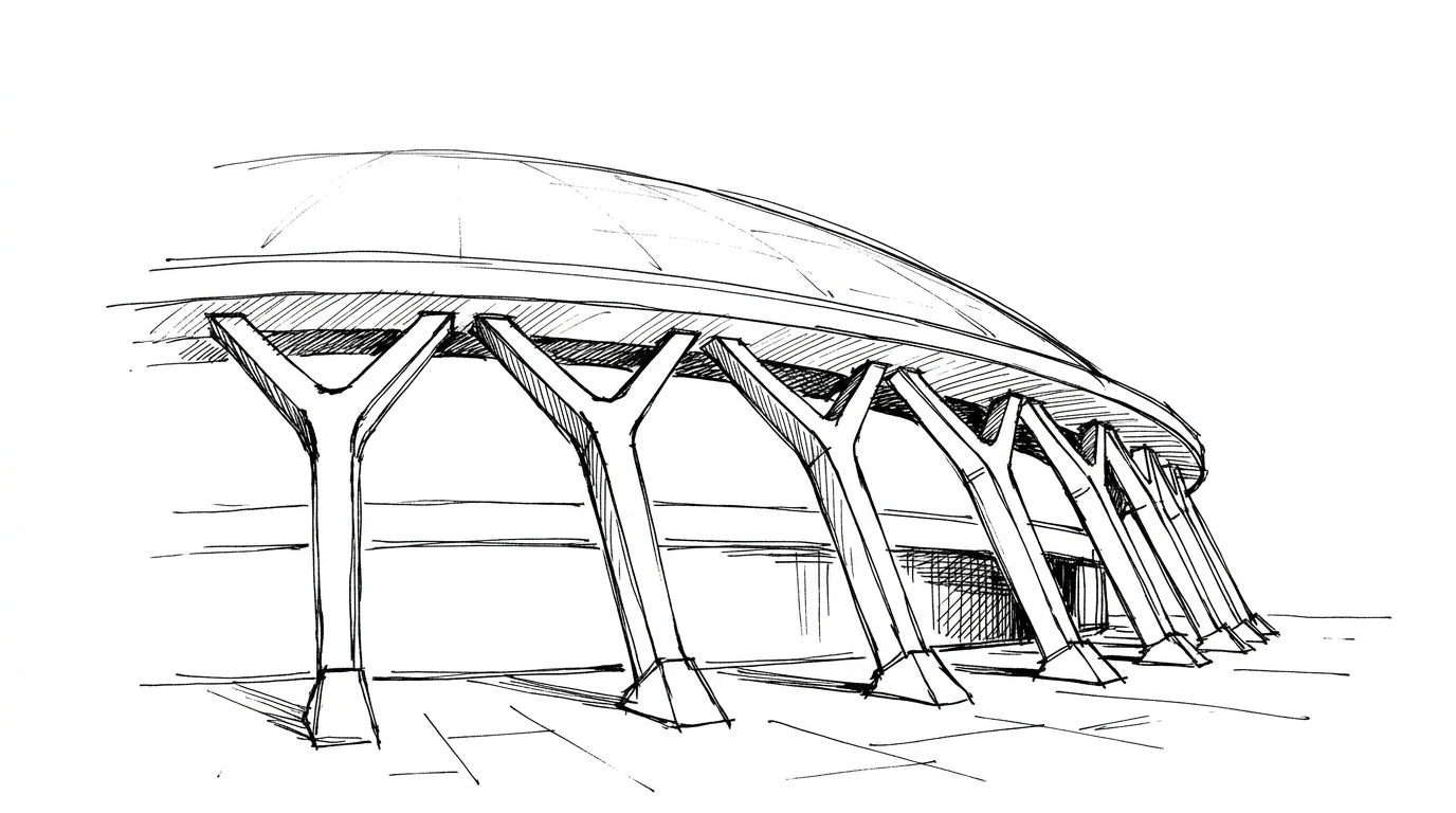 I pilastri a Y rovesciata del Palazzo dello Sport di Roma di Pier Luigi Nervi, che trasmettono le forze della cupola al suolo