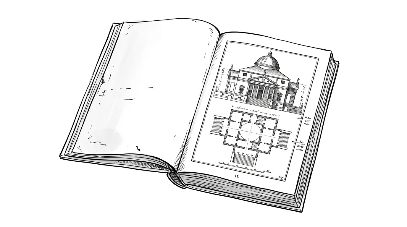 Una pagina illustrata dei Quattro Libri dell'Architettura con pianta e prospetto di una villa