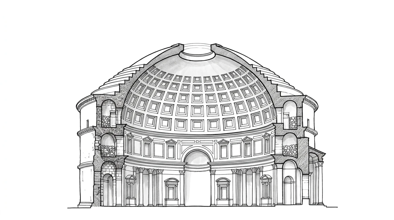 Sezione della cupola del Pantheon con i cassettoni e la variazione di spessore del calcestruzzo