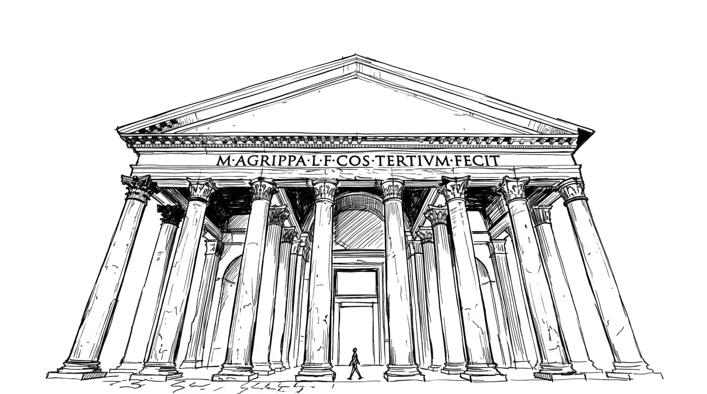Il portico del Pantheon con l'iscrizione di Marco Agrippa sul frontone