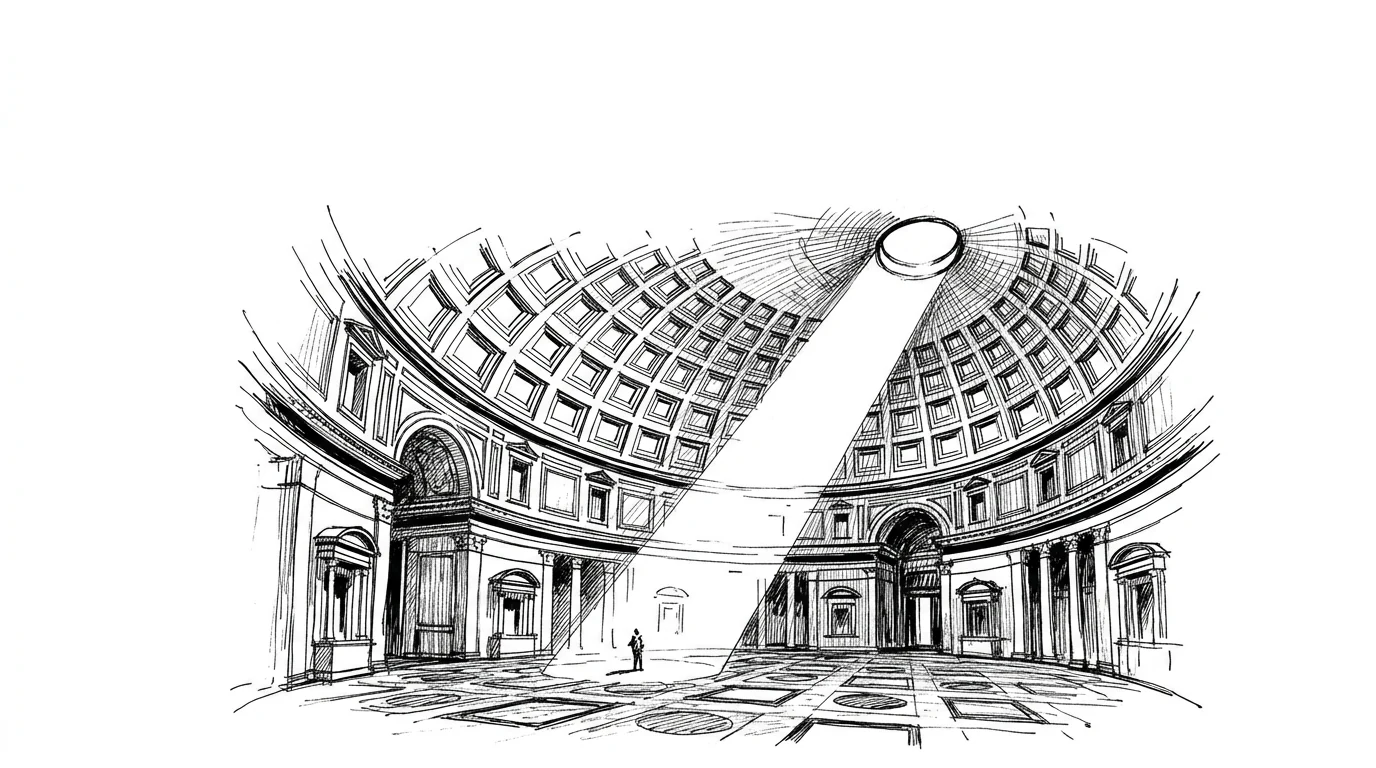 Il fascio di luce dell'oculo che attraversa l'interno del Pantheon come una meridiana