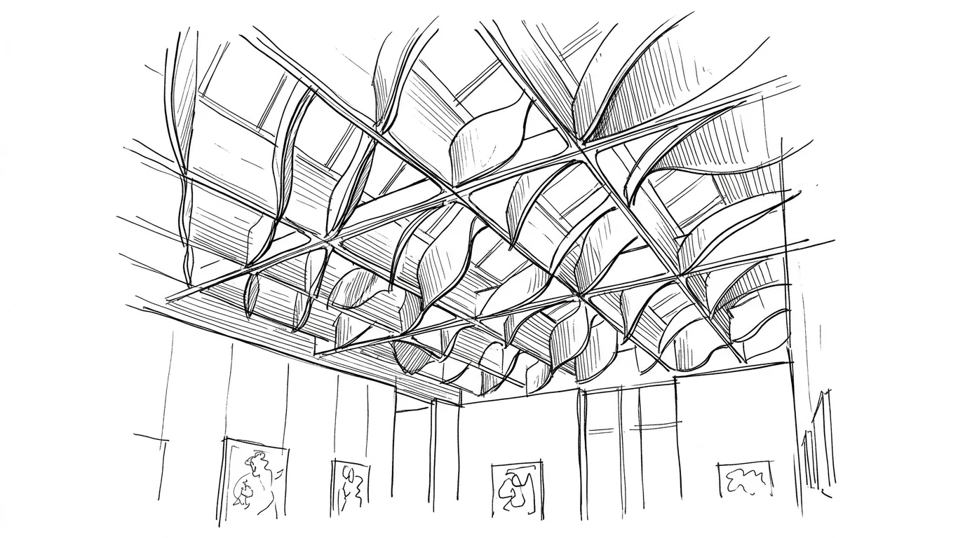 Il soffitto a lamelle di cemento del Menil Collection Museum di Piano, che diffonde la luce naturale