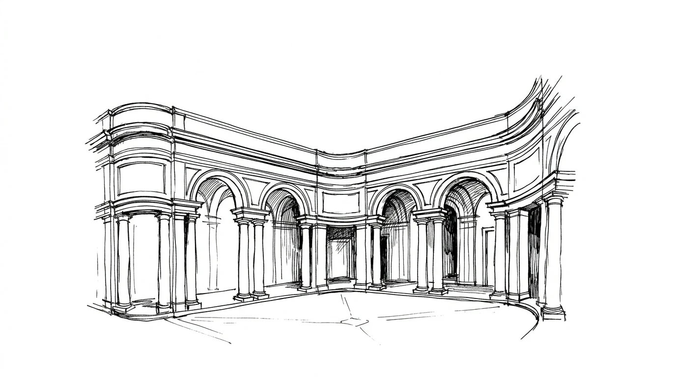 Il piccolo chiostro di San Carlo alle Quattro Fontane, con il colonnato continuo e gli angoli curvi invece che retti