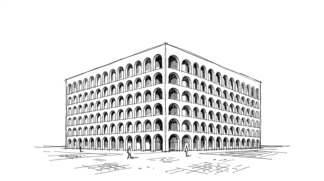 The Palazzo della Civiltà Italiana at EUR, its grid of identical arches, the 'Square Colosseum'