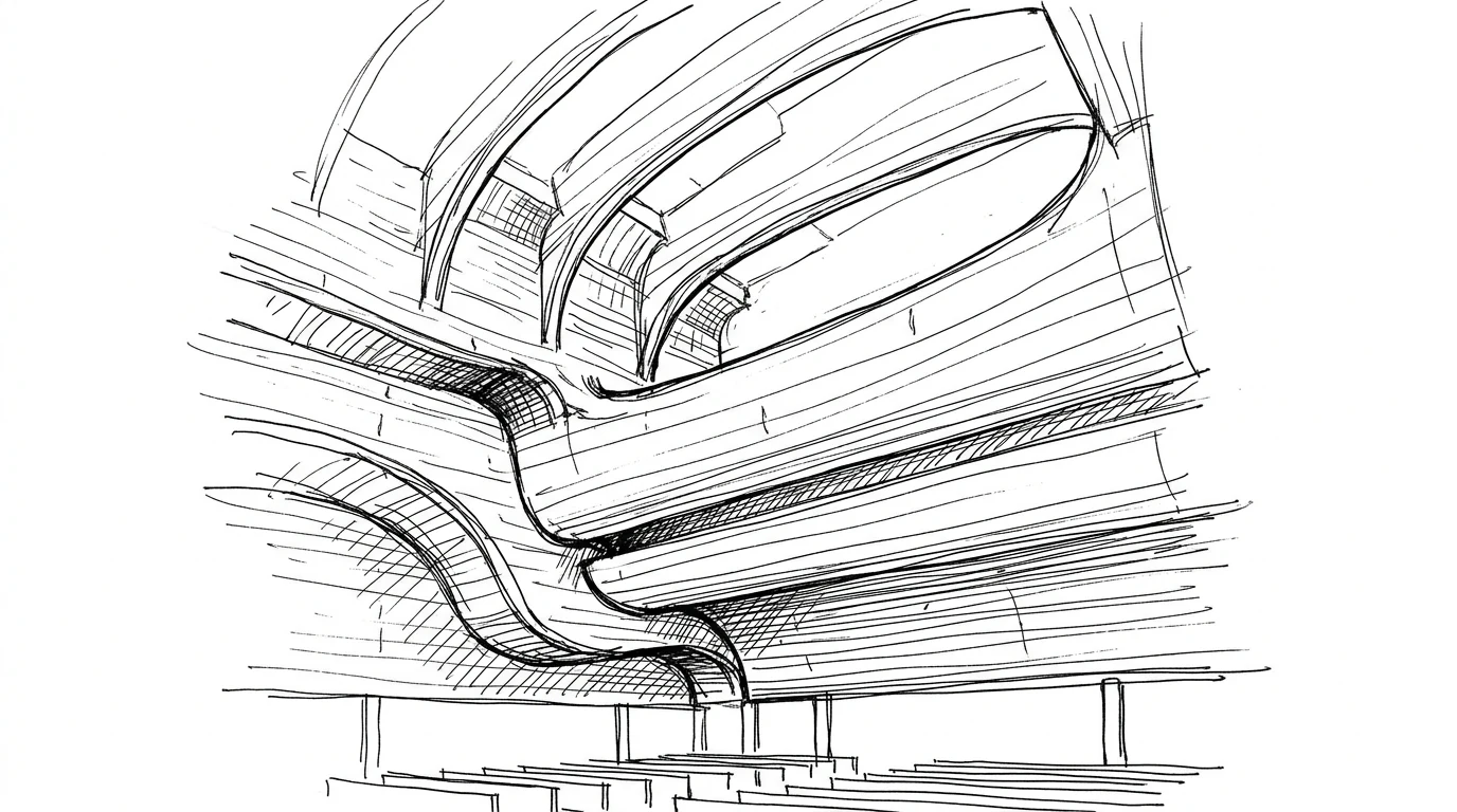 Il soffitto ondulato in cemento della Chiesa di Bagsværd vicino Copenaghen di Jørn Utzon, che distribuisce uniformemente la luce zenitale