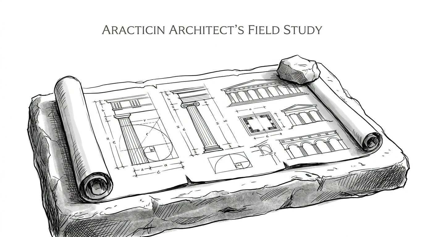 An ancient open manuscript with architectural diagrams and proportion studies