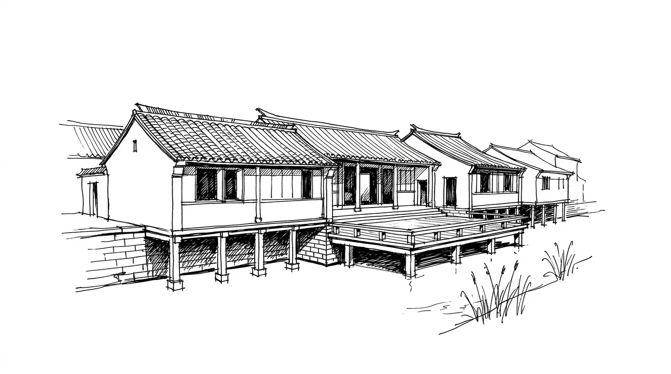 La Biblioteca di Wenzheng di Wang Shu a Suzhou, metà edificio sospeso sull'acqua del canale su pilastri